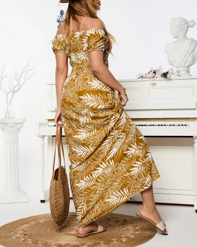 Floral mustard women's midi dress - Clothing