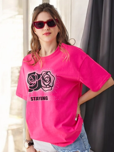 Royalfashion Cotton Women's T-shirt Rose Flower