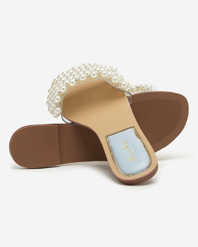 OUTLET Women's slippers with pearls and blue Faldei insert - Footwear