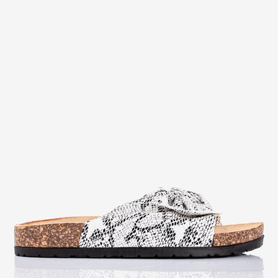White women's slippers with bow a'la snake skin Sunshine - Footwear 1