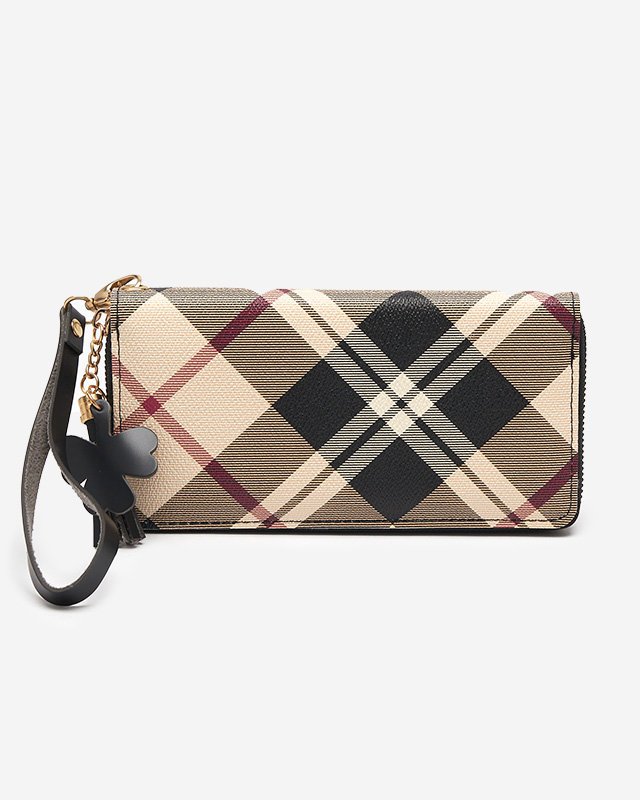Large black and beige checked wallet for women - Accessories