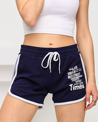 Ladies' navy blue shorts with inscriptions - Clothing