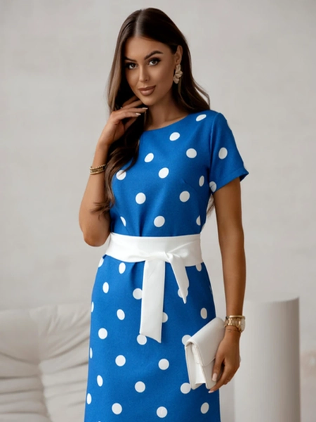 Royalfashion Women's knee-length dress with short sleeves and polka dot tie