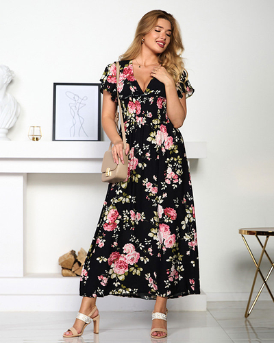 Airy black women's dress with short sleeves - Clothing