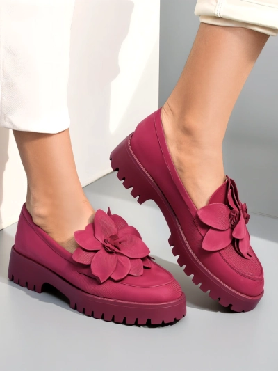 Royalfashion ekokožu sieviešu loafers ar Floverse ziedu