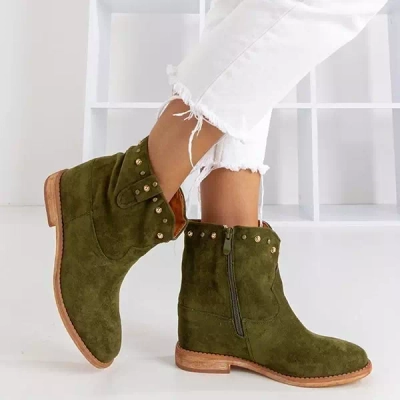 OUTLET Dark green cowboy boots on a wedge Brenna - Shoes