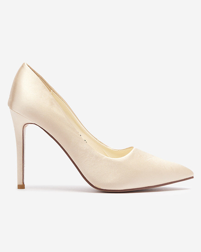 OUTLET Women's satin pumps on a higher stiletto in ecru Norija - Footwear