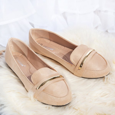 Beżowe mokasyny ze złotą ozdobą Greca - Obuwie