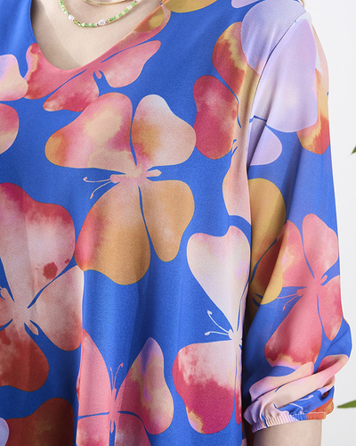 Royalfashion Navy blue women's dress with print and frill