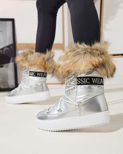 Sudraba krāsas sieviešu sniega zābaki ar kažokādu Lilitsa- Footwear
