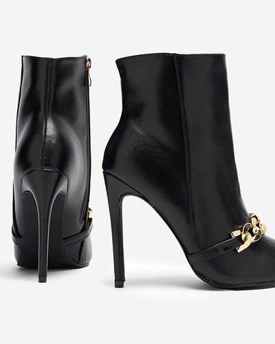 OUTLET Черные сапоги на шпильке, украшенные цепочкой Rittle- Footwear
