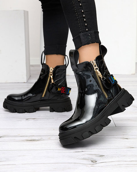 Sieviešu melni lakādas zābaki Osallu - Apavi