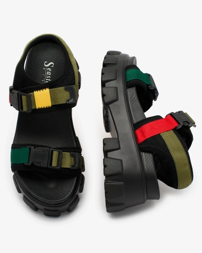 Royalfashion Зелено-черные женские сандалии на сплошной подошве Rodeksi