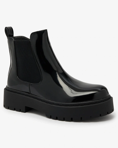 Royalfashion Black lacquered women's non-heeled Glossy Chic boots