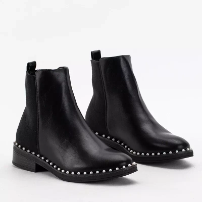 OUTLET Ladies' black boots with decorative pearls Manoris - Footwear