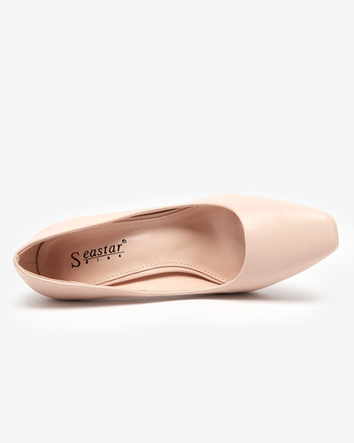 Beige women's pumps with a square toe Vaseka - Footwear