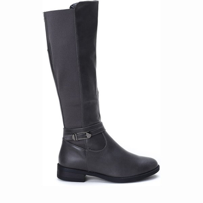 Szare kozaki ze skóry ekologicznej Ido- Obuwie