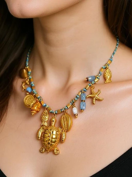 Naszyjnik Atena Charm Sea – złote amulety z motywami morskimi