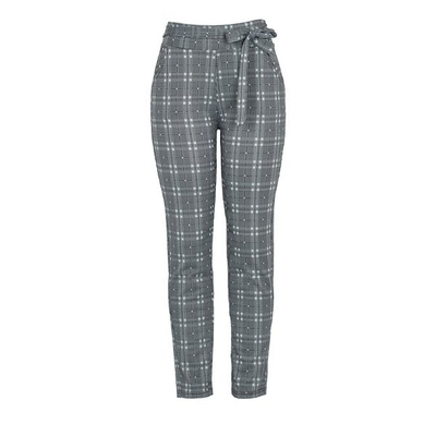 Gray checkered fabric trousers - Pants 1