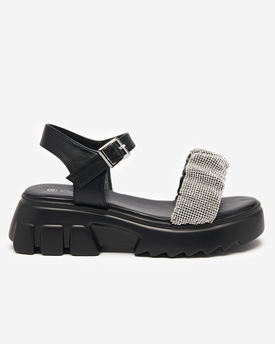 Black women's sandals with cubic zirconias Pokio- Footwear