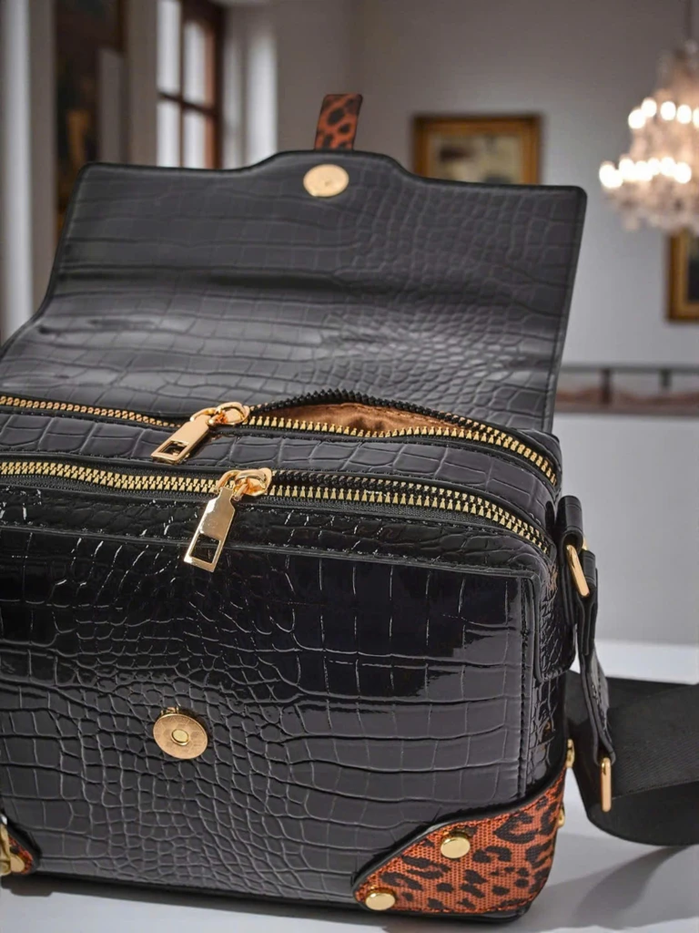 Callista Nero Women's Bag - crocodile eco-leather, black and brown