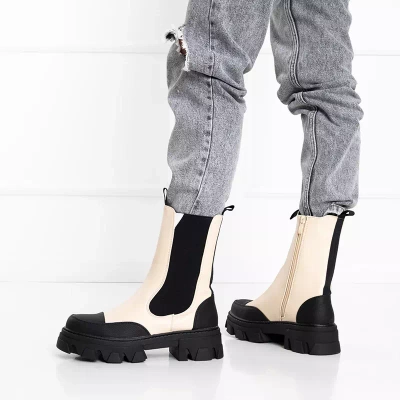 OUTLET Beige women's boots on a massive Rosidi sole - Footwear