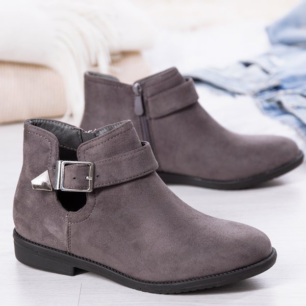 Szare sztyblety ze srebrną klamrą Stefania - Obuwie