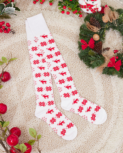 Royalfashion Women's Christmas over-the-knee socks in white