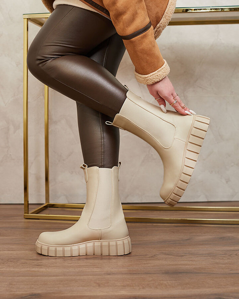 Royalfashion Sieviešu augstpapēžu augstpapēžu zābaki ecru krāsā Elicane