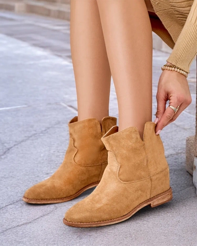 Royalfashion Boots cowboy style on covered wedge Blueston