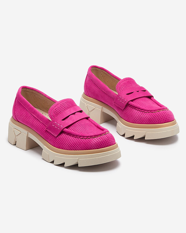 Fuchsia women's openwork moccasins on a solid sole Ejina - Footwear