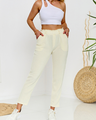 Women's wide ecru corduroy pants - Clothing