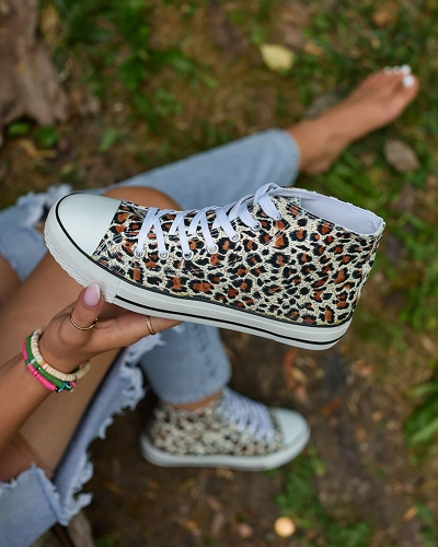 Royalfashion Beige Women's High Sneakers with Fashionable Pattern Jungle Jive