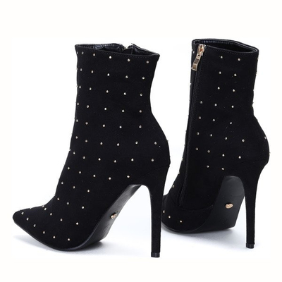 Black stiletto boots with rhinestones Audrey - Footwear