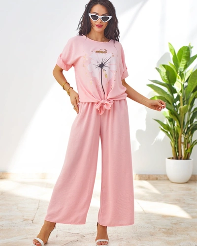 Royalfashion Sieviešu ikdienas komplekts ar īsām piedurknēm un platām biksēm