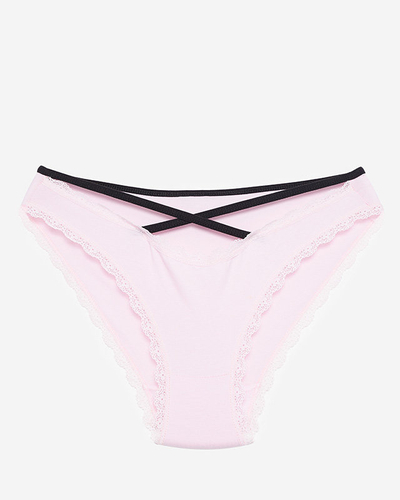 Pink women's panties with lace and stripes - Underwear