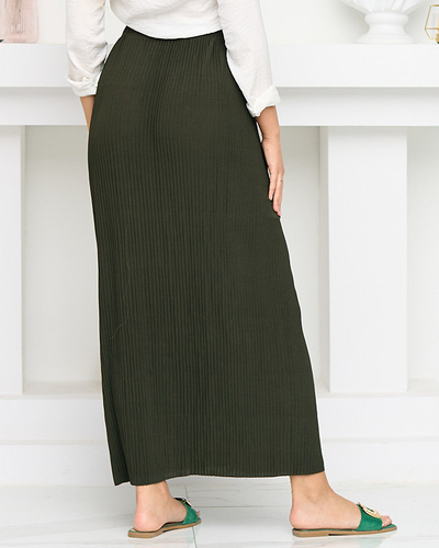 Women's Green Pleated Midi Skirt with Buttons - Footwear