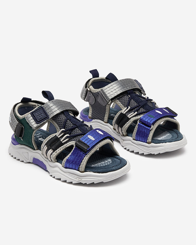 Navy blue and gray children's sandals with Velcro Meteris - Footwear