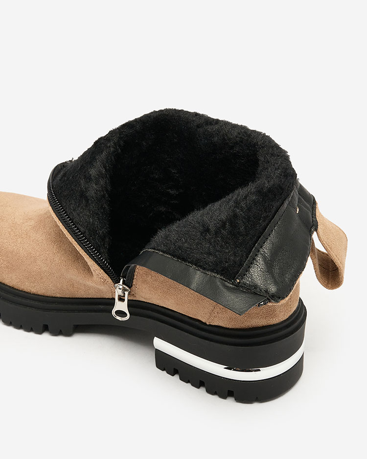 Royalfashion Brown eco-suede boots with strap and zippers Redmisala