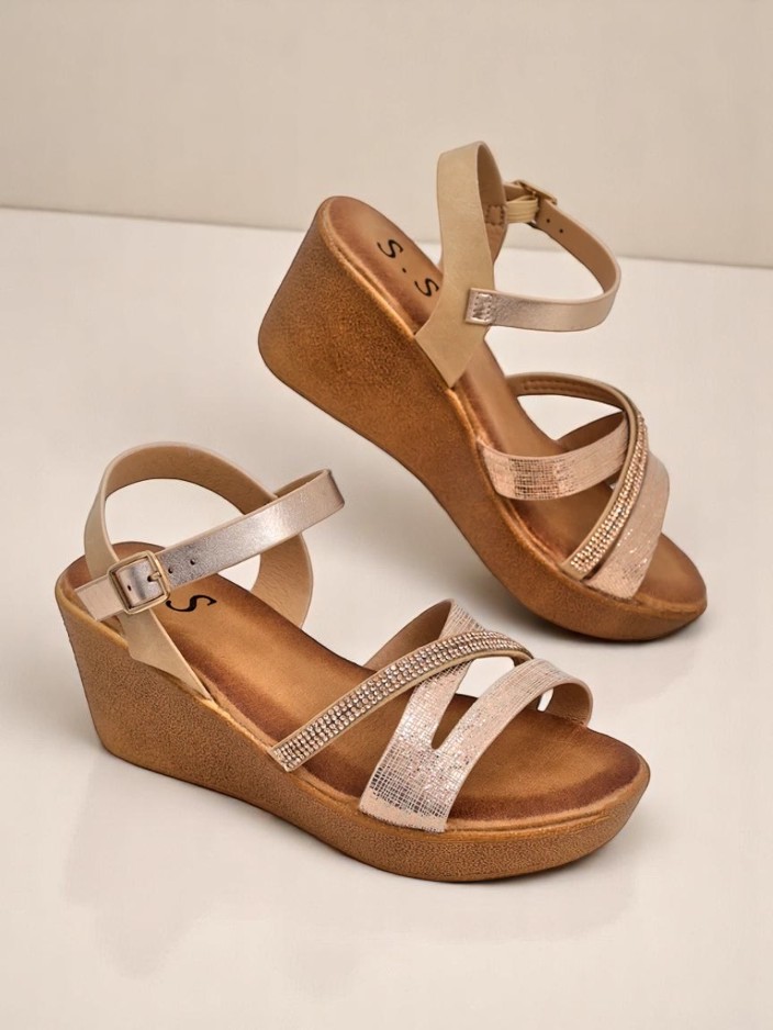 Royalfashion Women's wedge sandals with rhinestones and glitter Eclat