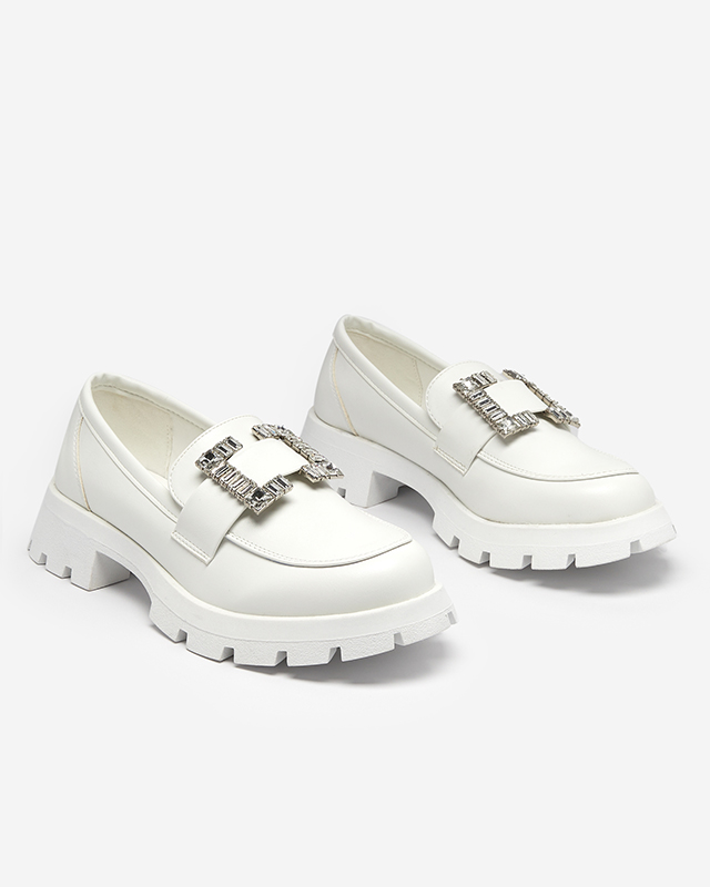 OUTLET Women's white matte shoes with a silver Vusito buckle - Footwear