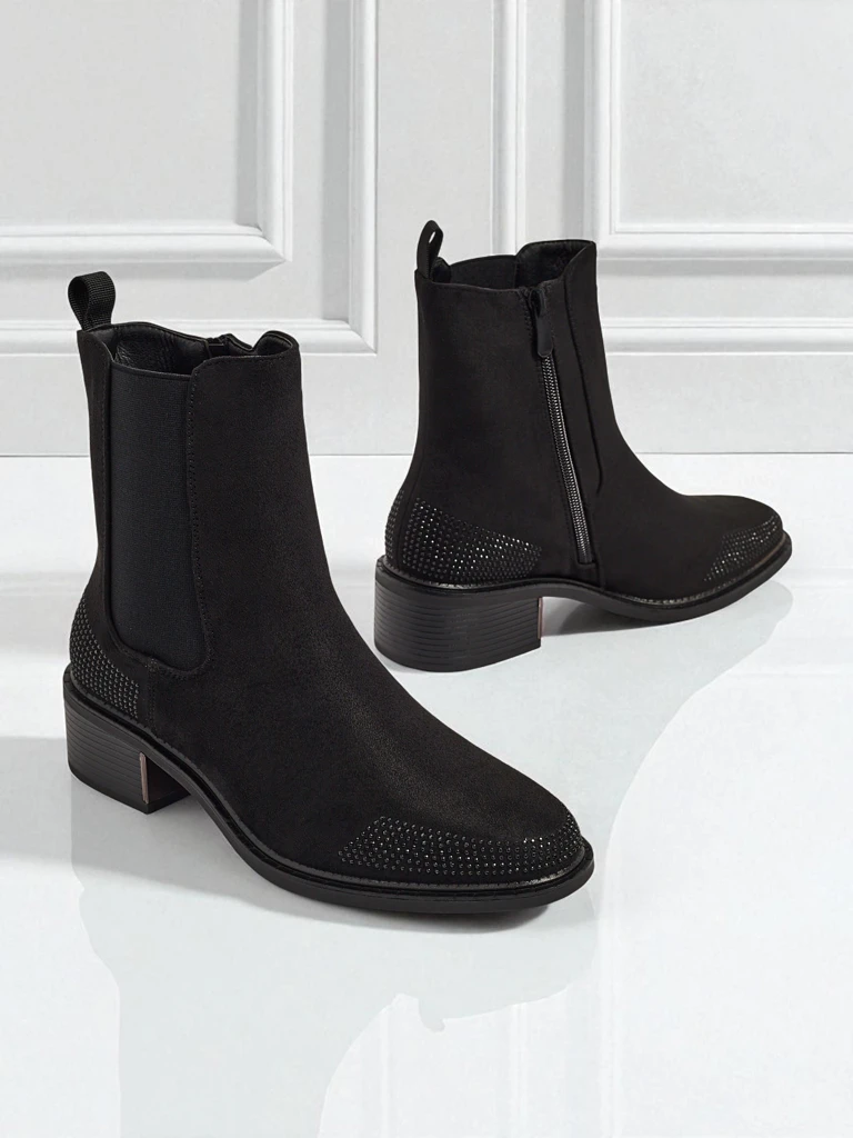 Ботильоны женские из эко-замши, украшенные цирконами TangleMist