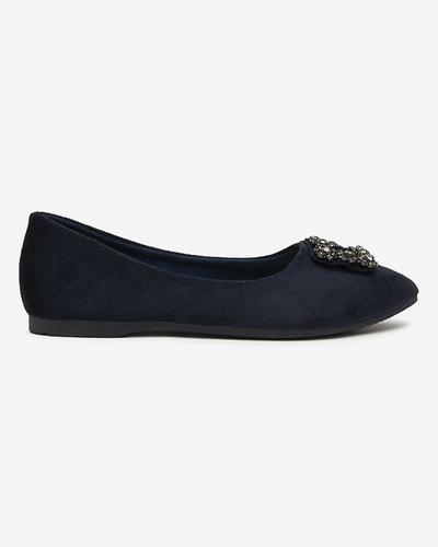 Navy blue women's eco-suede ballerinas with Linselisa ornament - Shoes