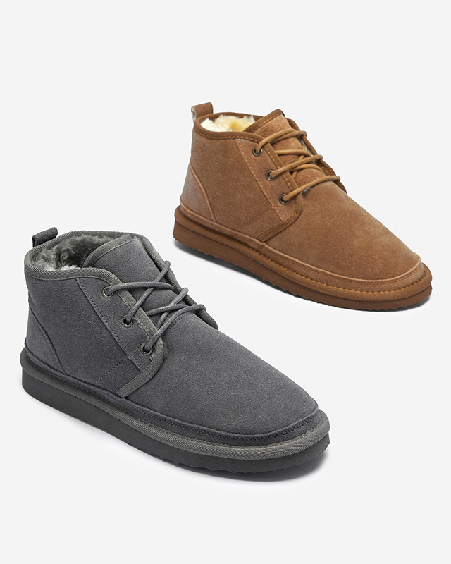 Gray women's tied snow boots with fur Miusho - Footwear