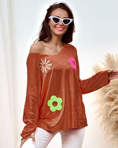Royalfashion Thin women's sweater with floral patches