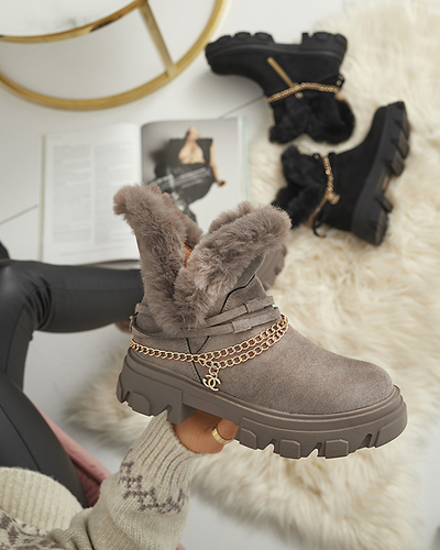 Black women's eco-suede boots with chain Videric - Footwear