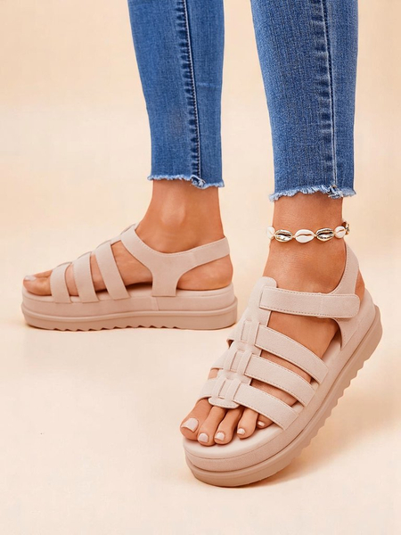 Royalfashion Sandals - Beige Suede Caligae on a Platform - Perfect for Summer and Spring