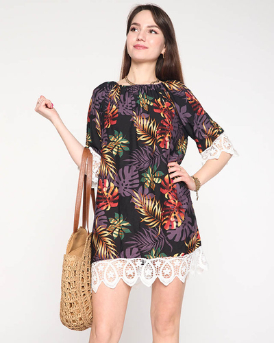 Ladies 'black tunic with leaves - Clothing
