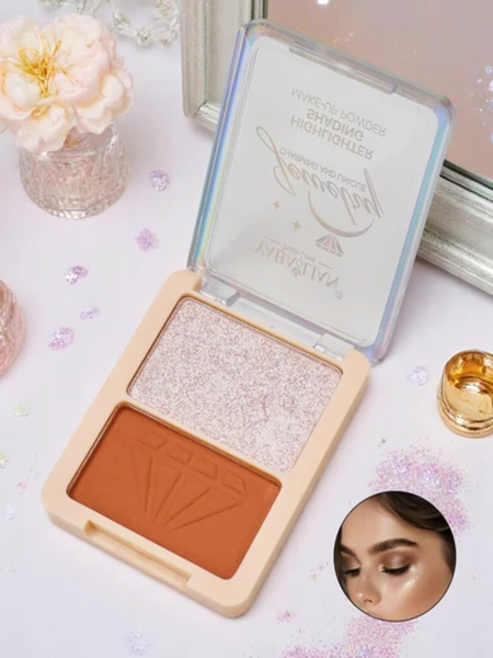 Pressed face highlighter and bronzer