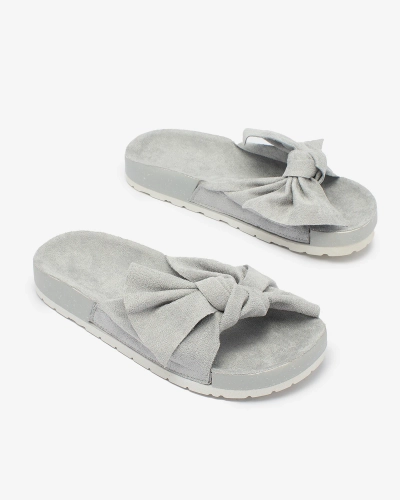 Royalfashion Women's eco-suede flip-flops with bow in gray Suui